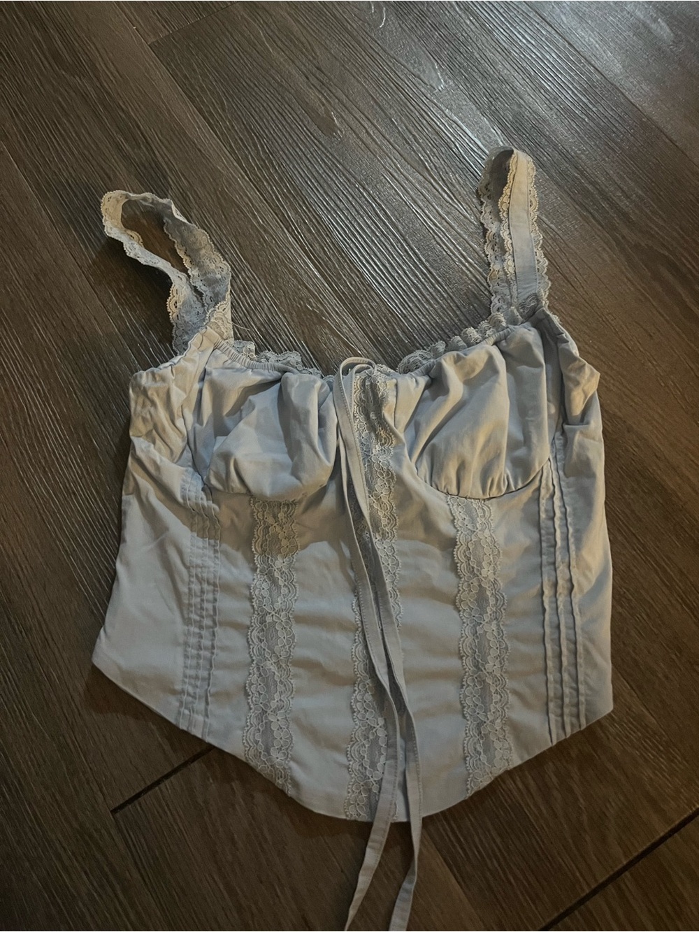 Lace Trim Light Gray Corset-Style Women's Top
